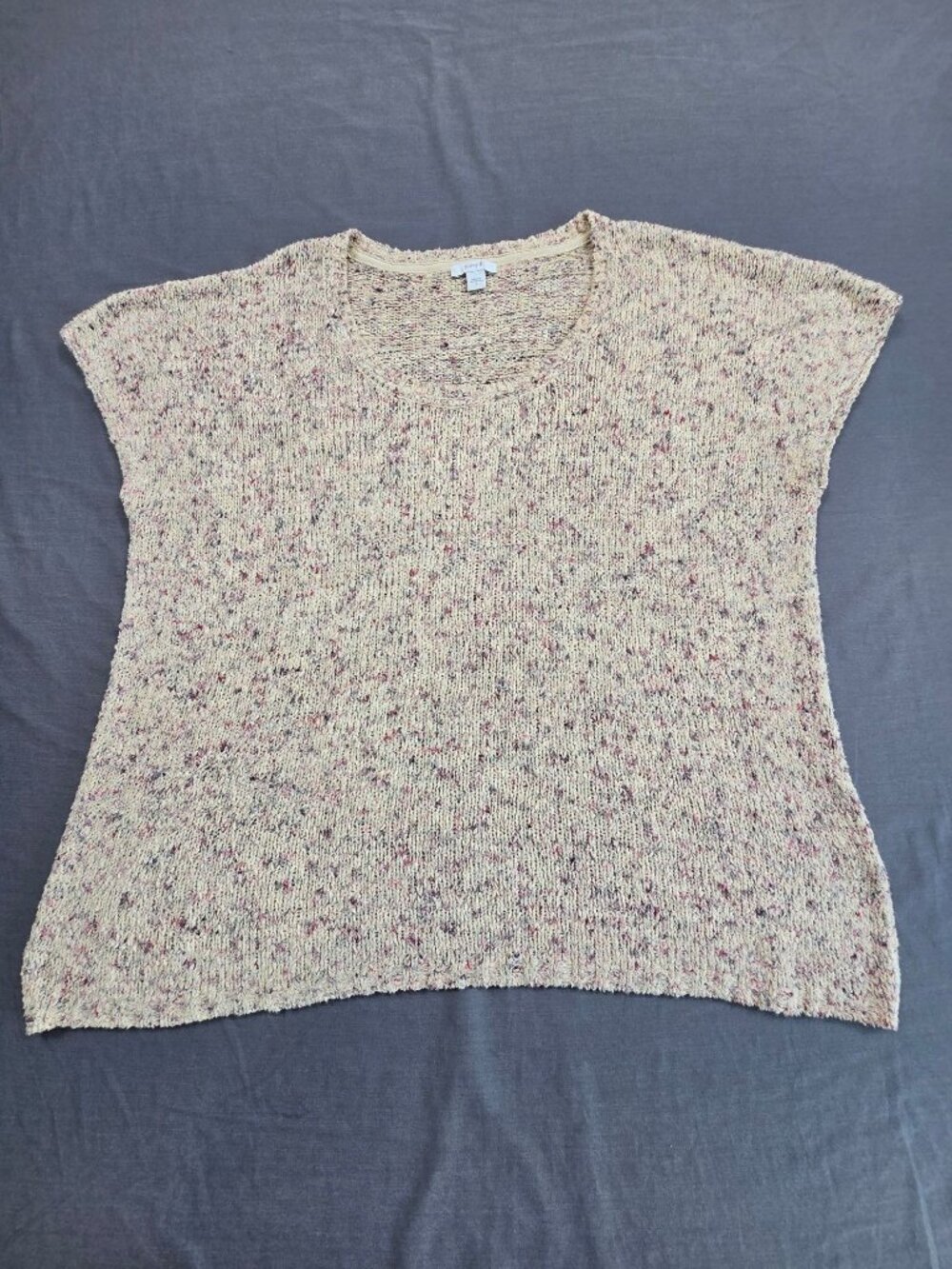 Pure J Jill Large Sweater Beige Multicolor Textured Knit Pullover Short Sleeve